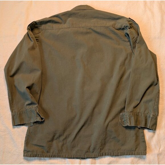 US Military Green Rip Stop Poplin Slant Pocket OG 107 Jacket Vintage 60s Med Reg - Picture 3 of 8
